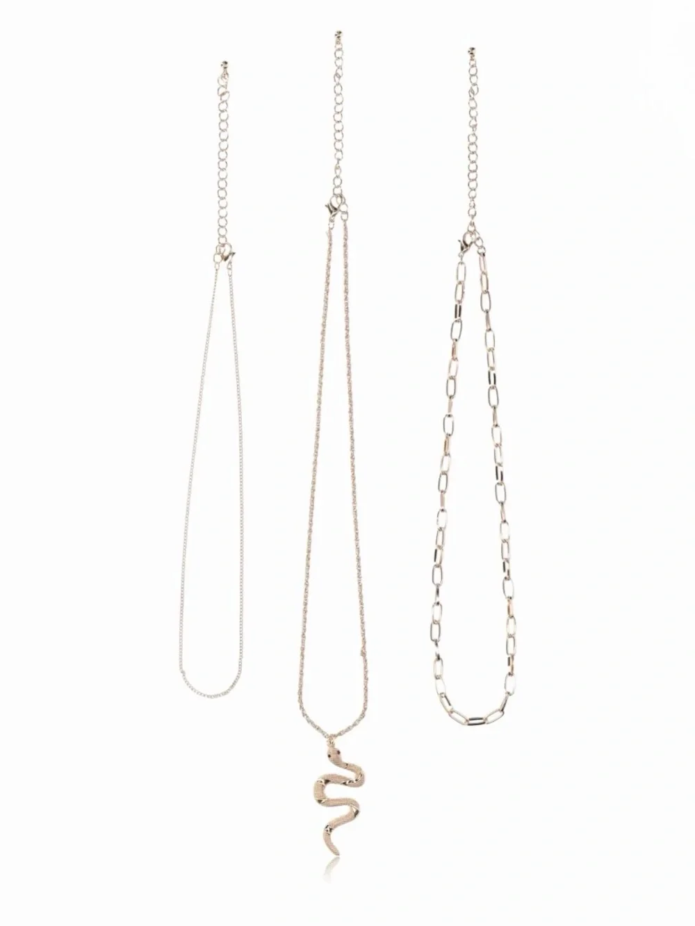 Gold Snake Pendant Layered Multi Necklace Set, 3 Piece